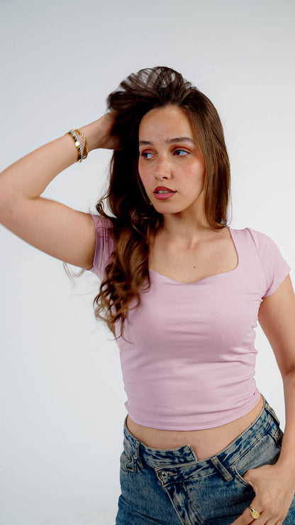 Square Neck Short Sleeve Contour Top