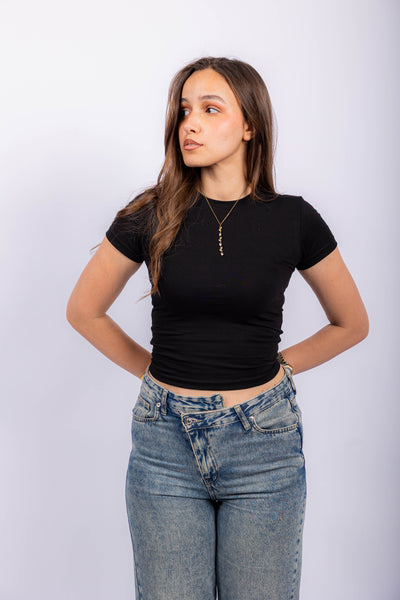 Round Neck Short Sleeve Contour Top