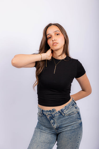 Round Neck Short Sleeve Contour Top