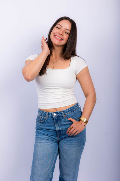 Square Neck Short Sleeve Contour Top