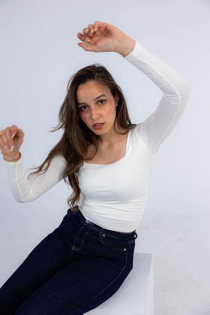 Long Sleeve Square Neck Contour Top