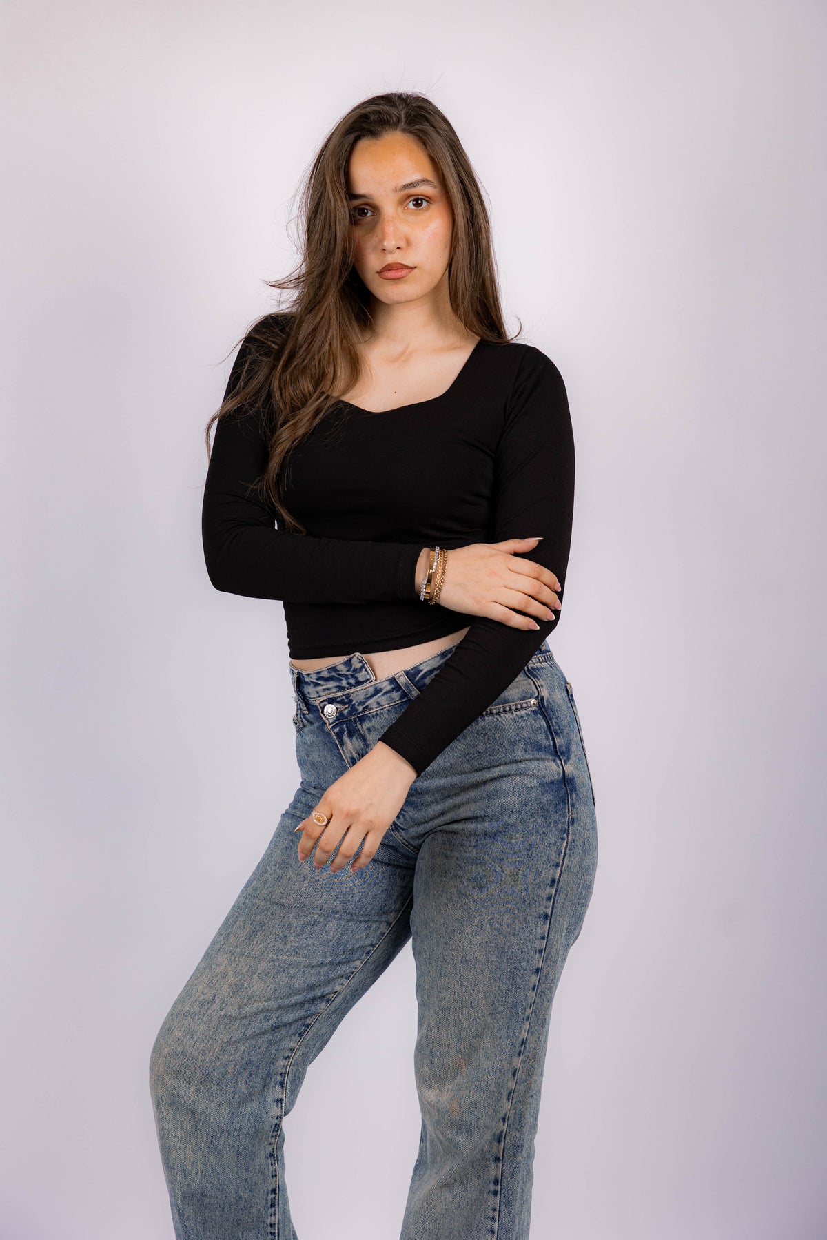 Long Sleeve Square Neck Contour Top