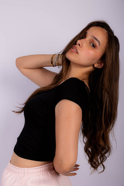 Square Neck Short Sleeve Contour Top